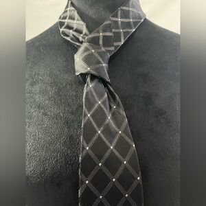 George Windowpane Lattice Tie Black Gray Silver Men's Neck Tie